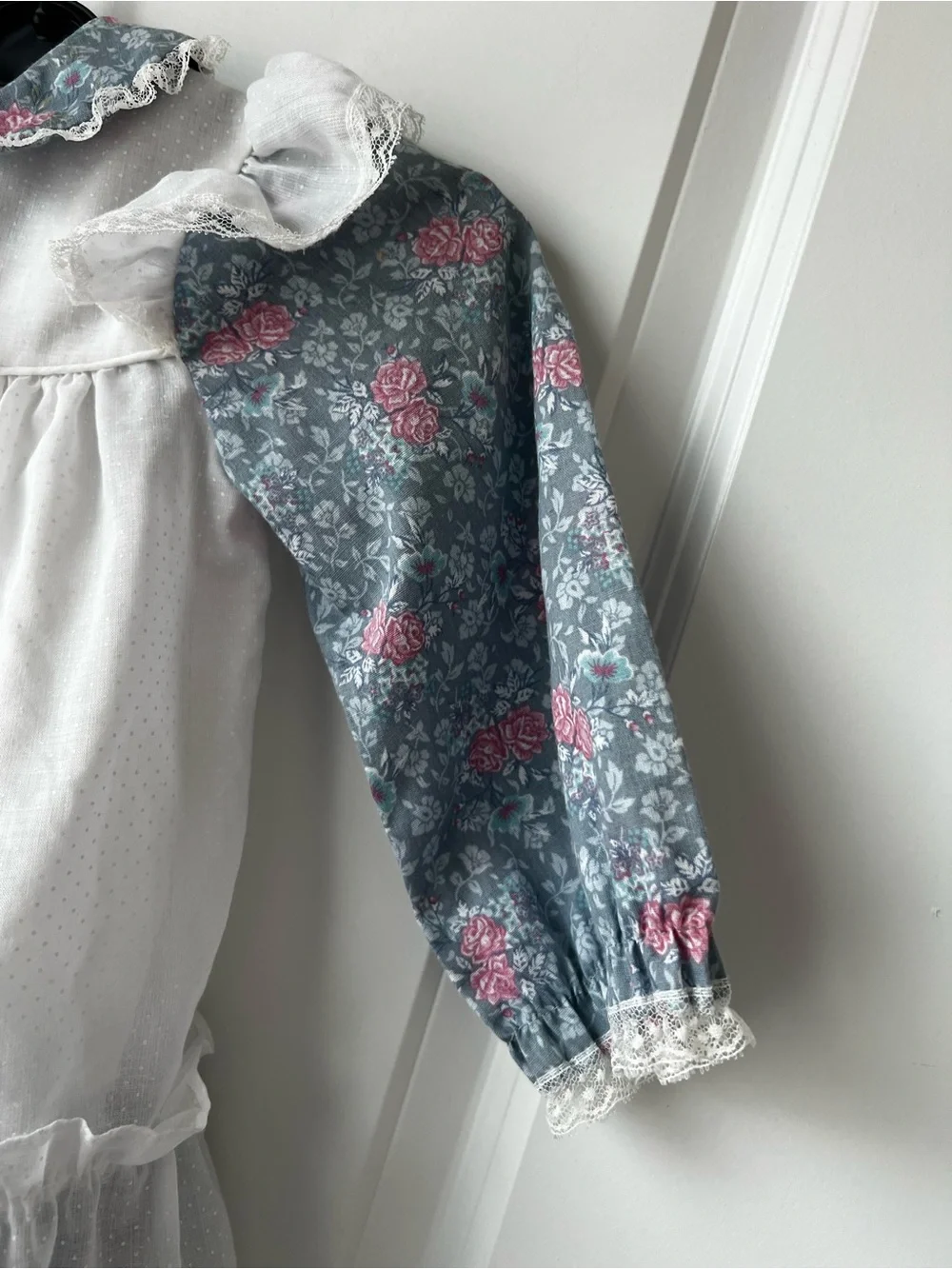 Vitage Peppercorns White & Blue Floral Ruffle Kids Dress with Pink Bow